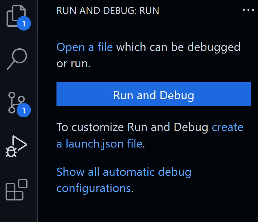 Run and debug menu option